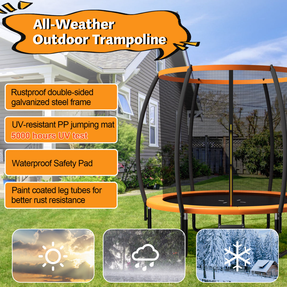 10 ft Recreational Trampoline with Enclosure Net and Ladder-Outdoor Play-DECOROLALA