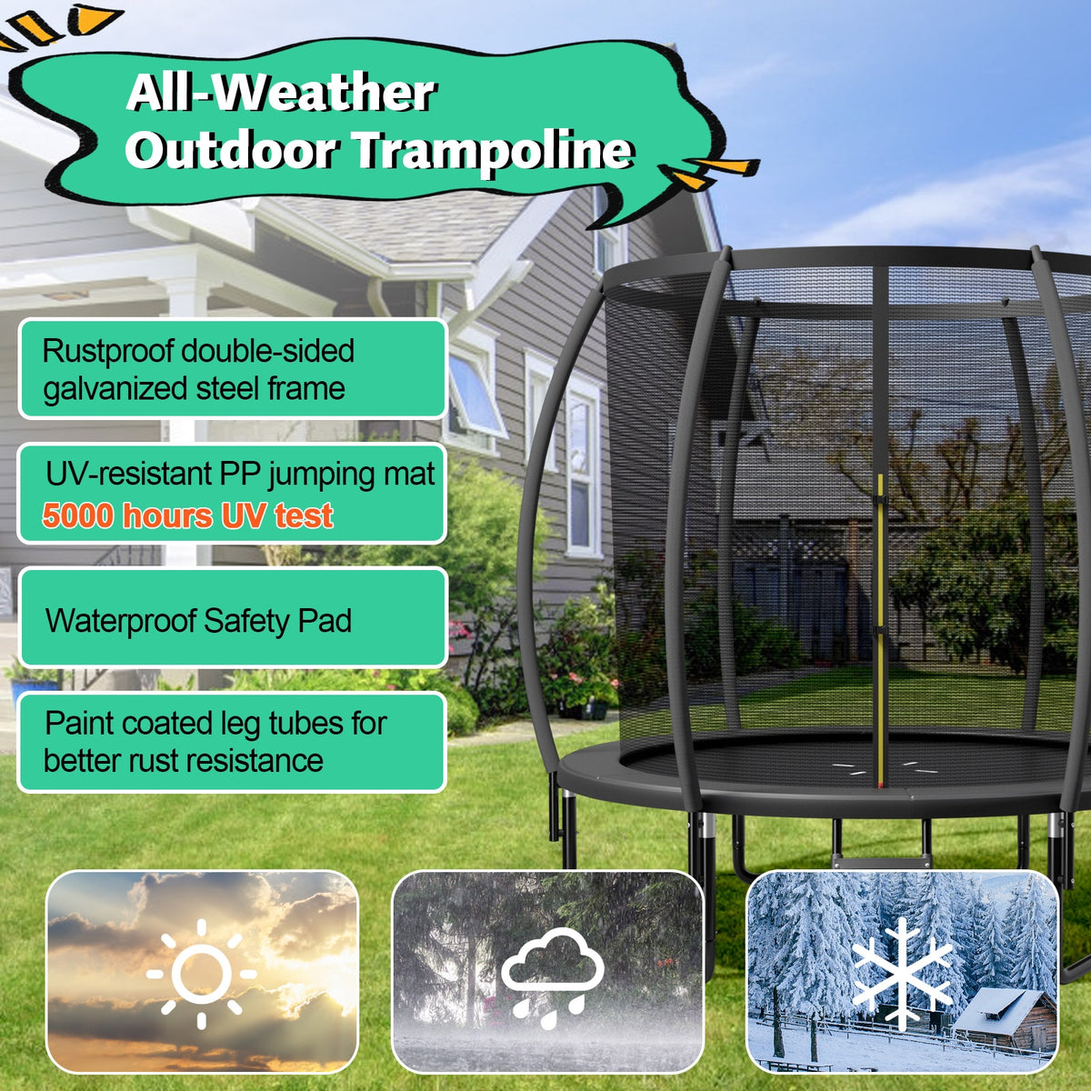 10 ft Recreational Trampoline with Enclosure Net and Ladder-Outdoor Play-DECOROLALA