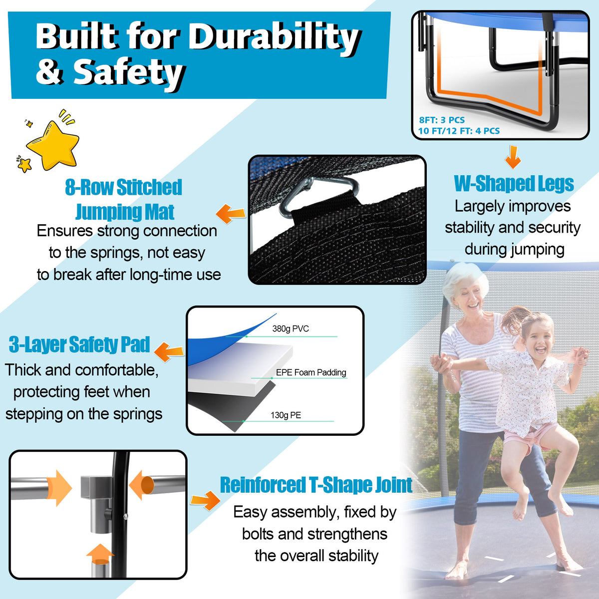 10 ft Recreational Trampoline with Enclosure Net and Ladder-Outdoor Play-DECOROLALA