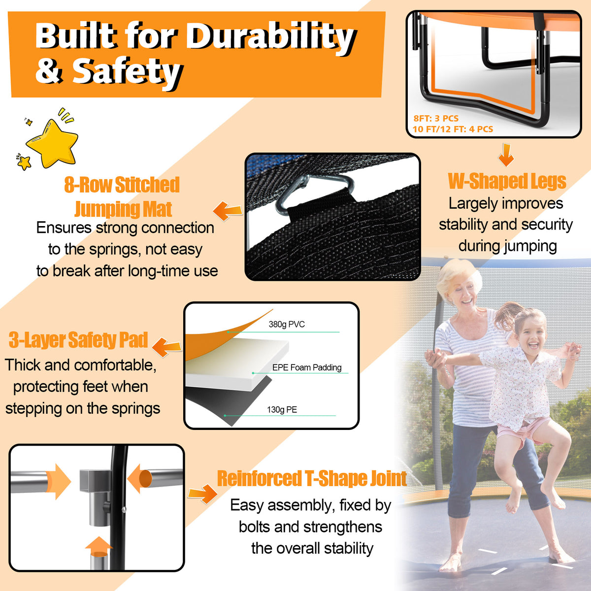 10 ft Recreational Trampoline with Enclosure Net and Ladder-Outdoor Play-DECOROLALA