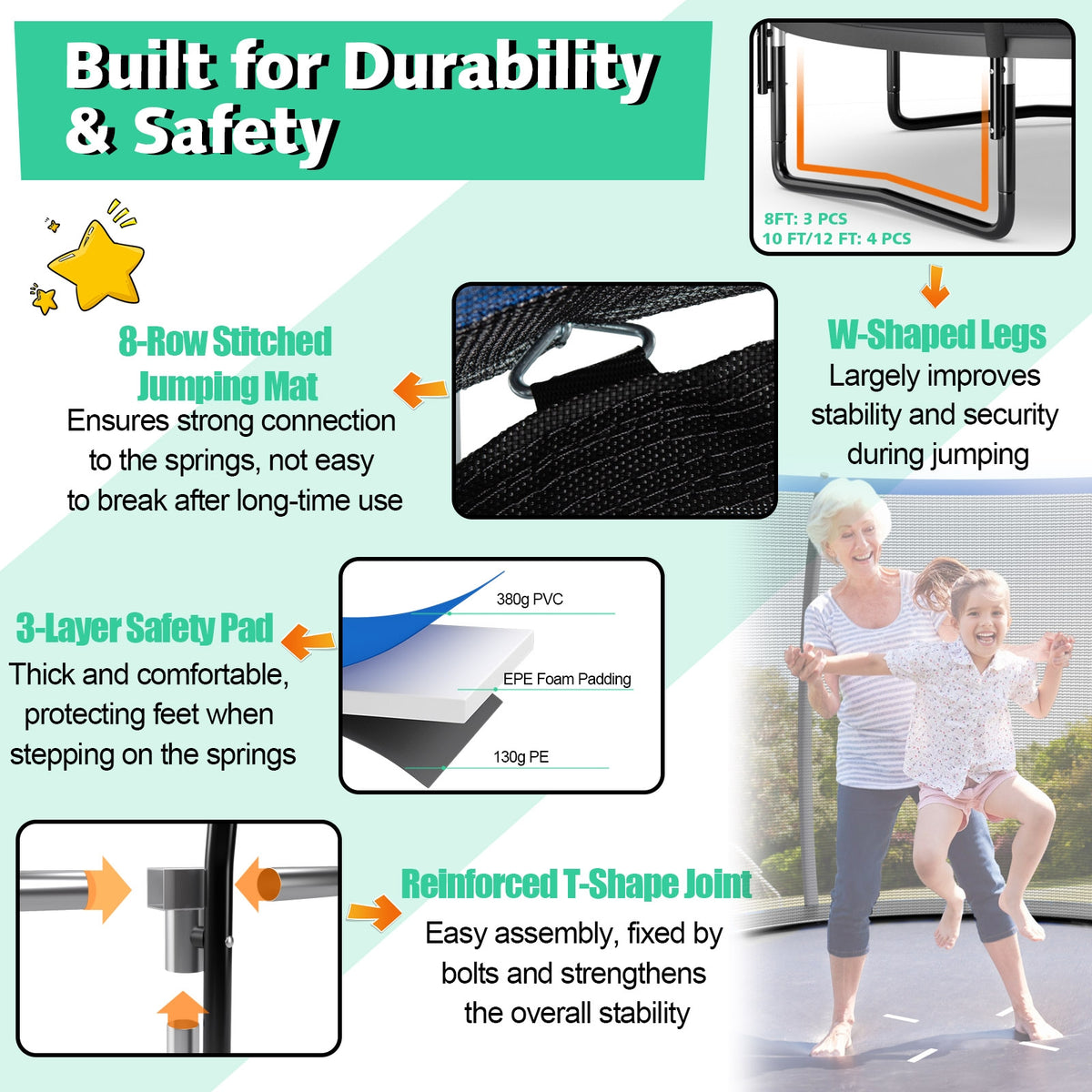 10 ft Recreational Trampoline with Enclosure Net and Ladder-Outdoor Play-DECOROLALA