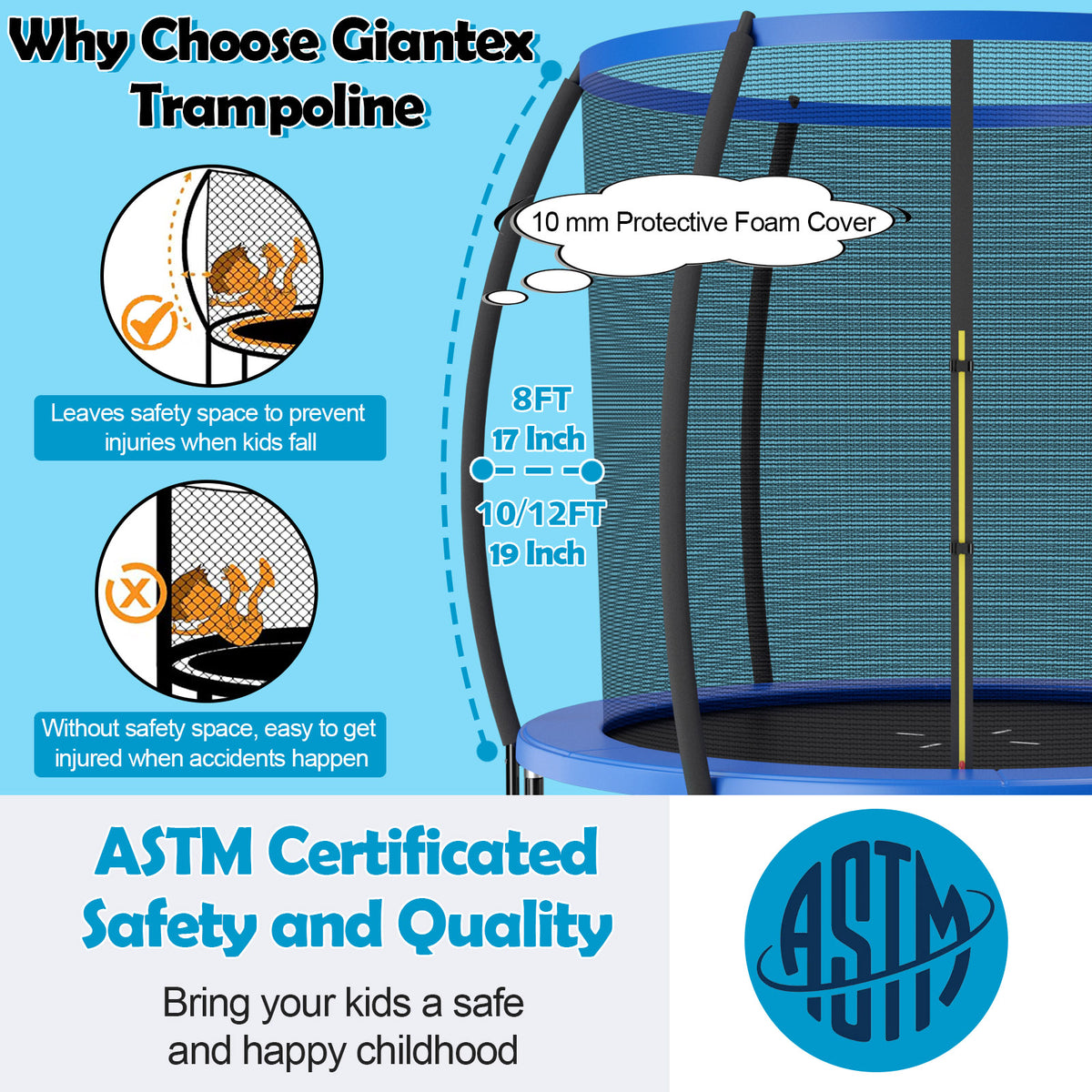 10 ft Recreational Trampoline with Enclosure Net and Ladder-Outdoor Play-DECOROLALA