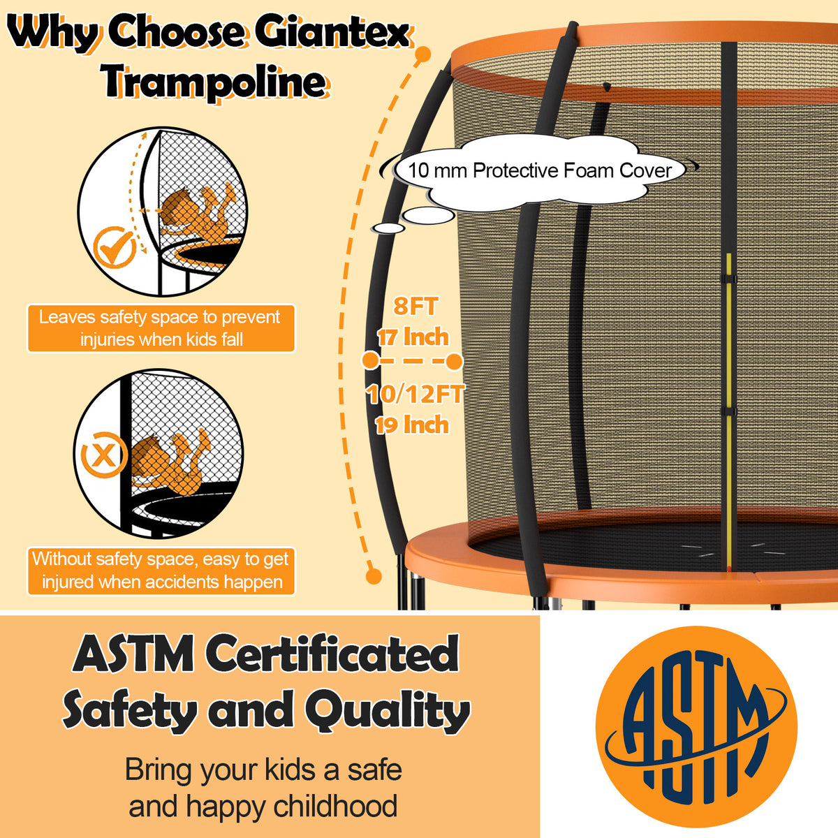 10 ft Recreational Trampoline with Enclosure Net and Ladder-Outdoor Play-DECOROLALA
