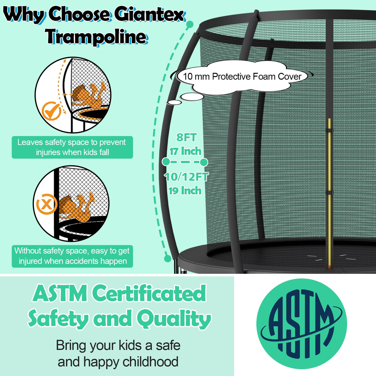 10 ft Recreational Trampoline with Enclosure Net and Ladder-Outdoor Play-DECOROLALA