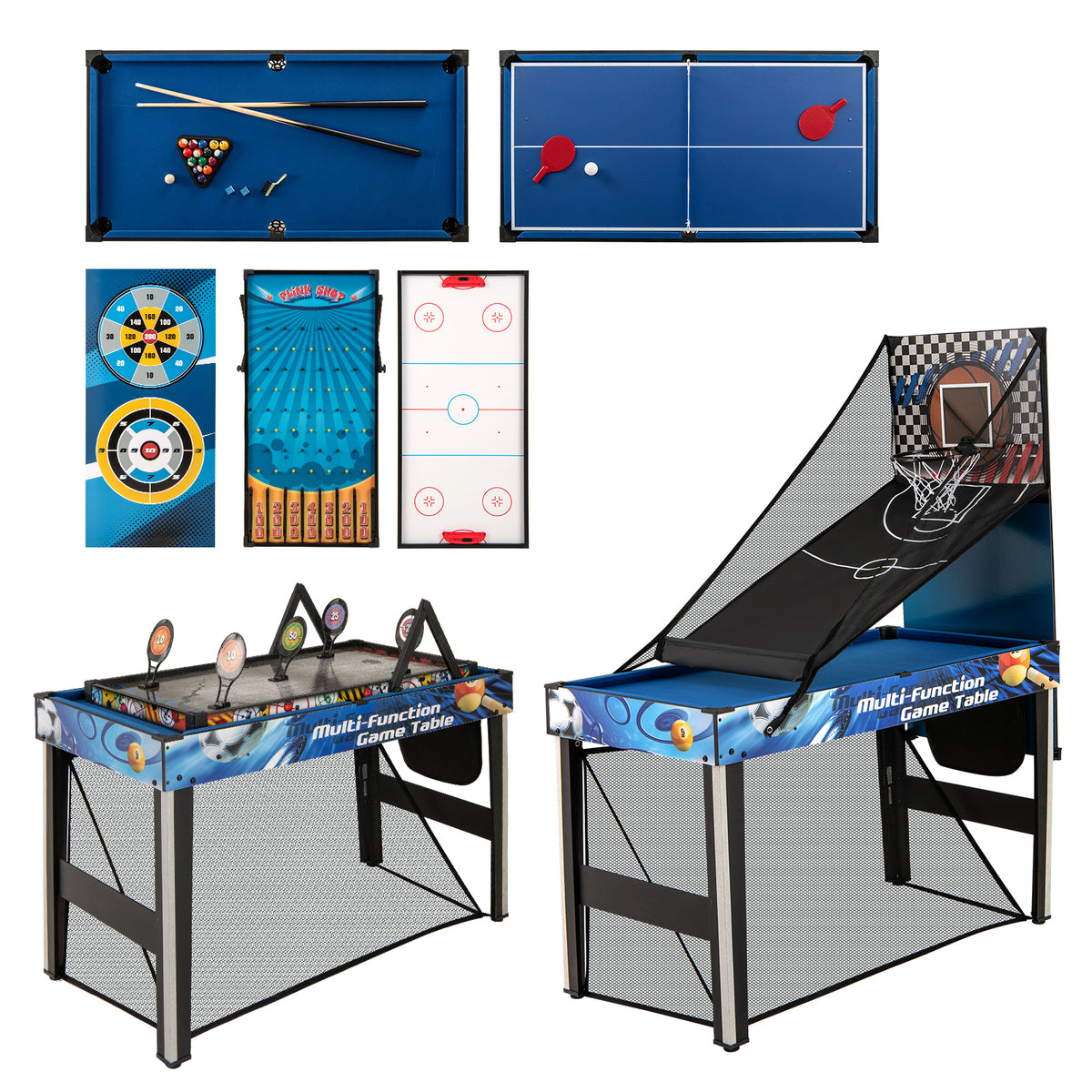 10-in-1 Combo Game Table Set - 48" Multi-Game Table, Blue/Black-Game Room Products-DECOROLALA