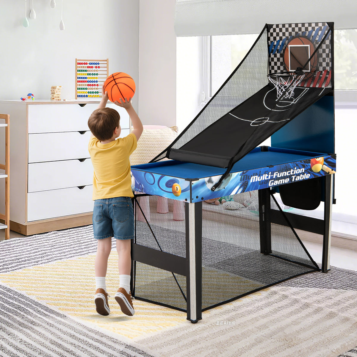 10-in-1 Combo Game Table Set - 48" Multi-Game Table, Blue/Black-Game Room Products-DECOROLALA
