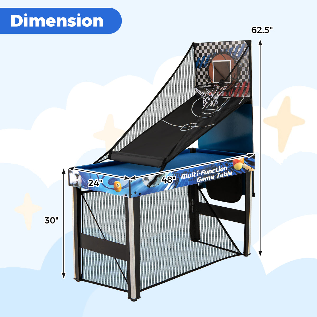 10-in-1 Combo Game Table Set - 48" Multi-Game Table, Blue/Black-Game Room Products-DECOROLALA