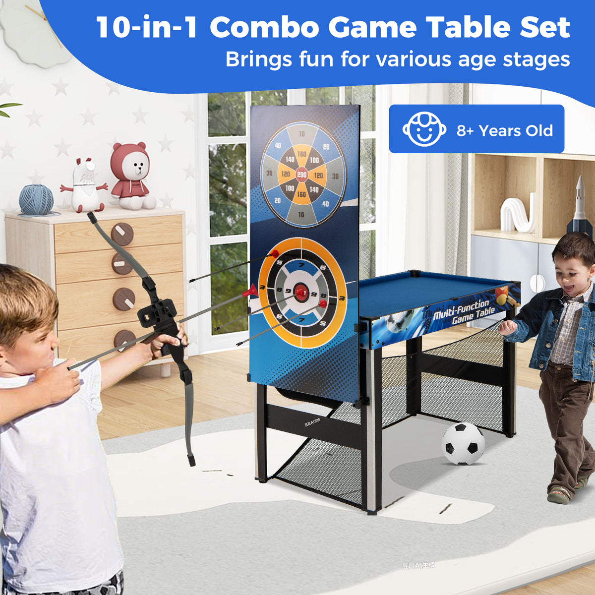 10-in-1 Combo Game Table Set - 48" Multi-Game Table, Blue/Black-Game Room Products-DECOROLALA