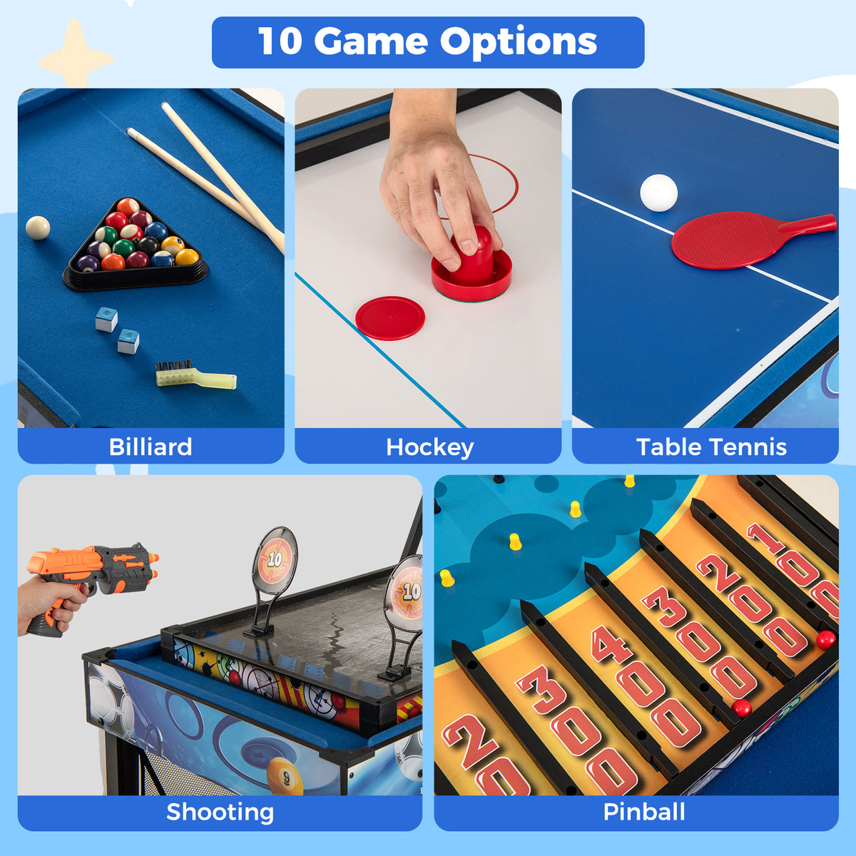 10-in-1 Combo Game Table Set - 48" Multi-Game Table, Blue/Black-Game Room Products-DECOROLALA