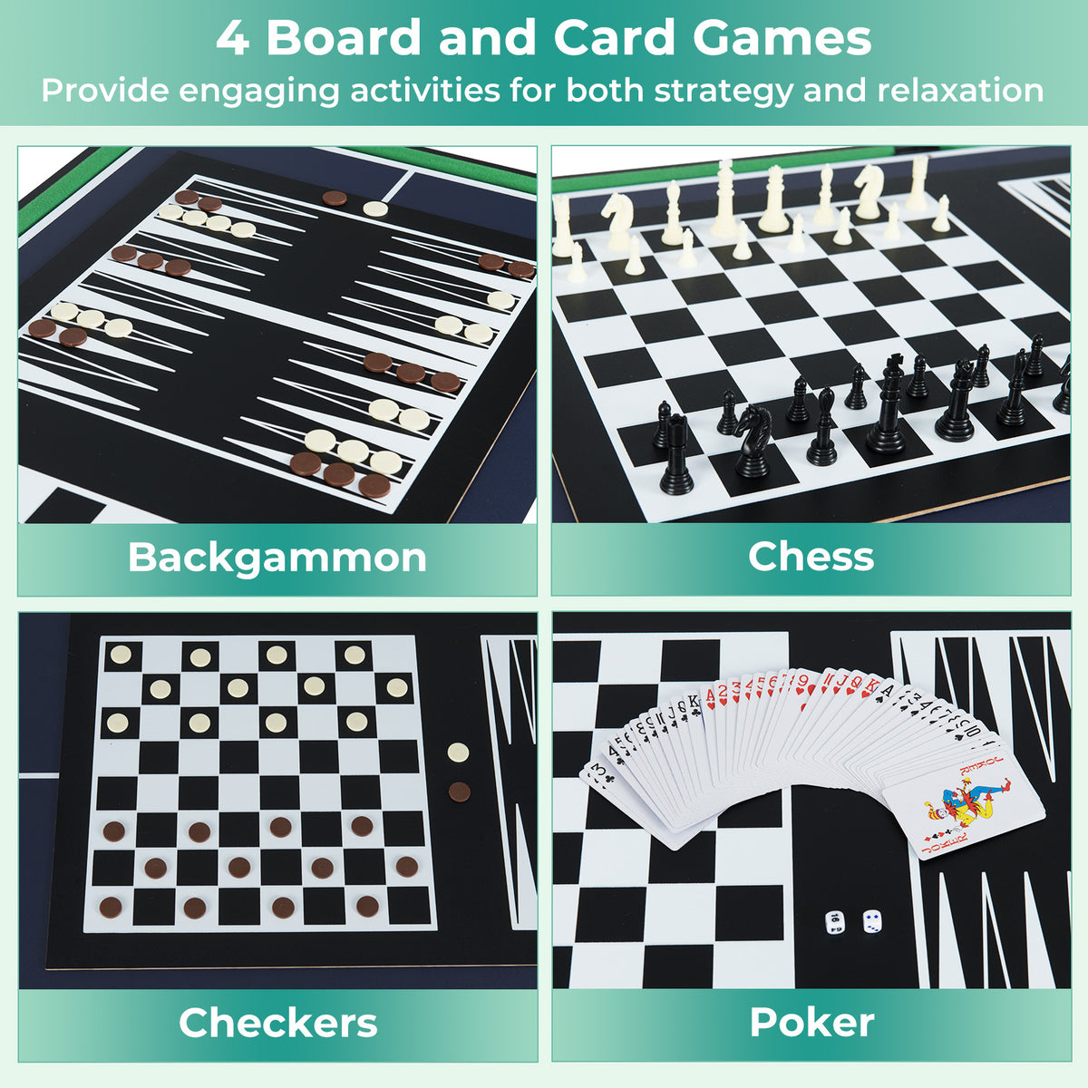10-in-1 Combo Game Table Set - 50" Multi-Game Table, Brown/Black-Game Room Products-DECOROLALA