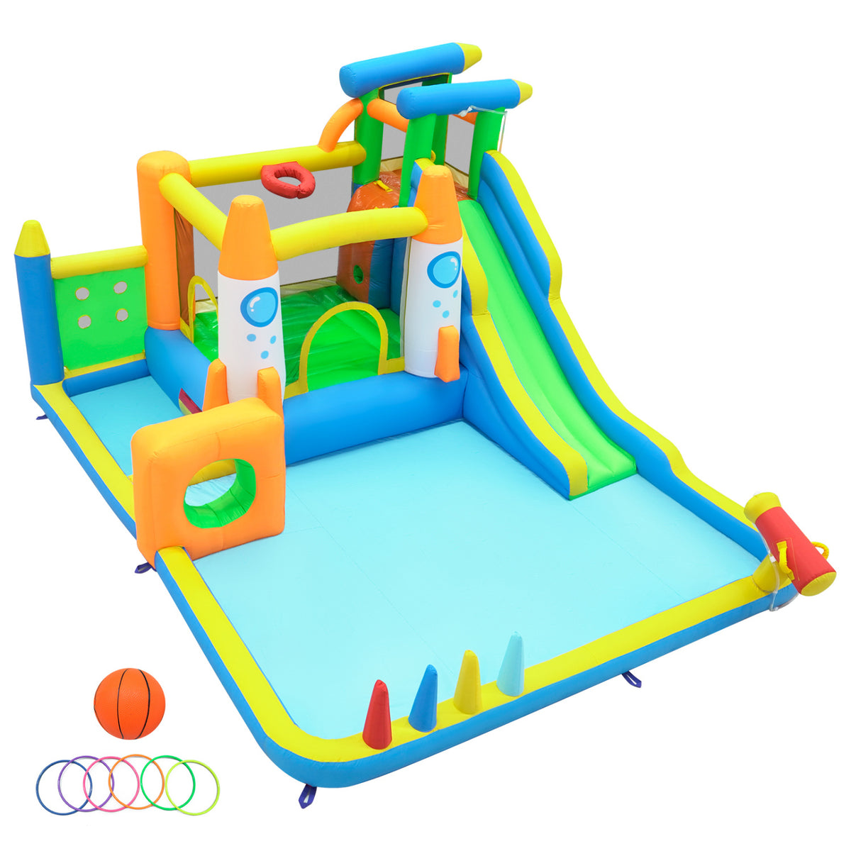 10-in-1 Inflatable Bounce House and Water Slide - Multi-Color-Inflatable Water Slides-DECOROLALA