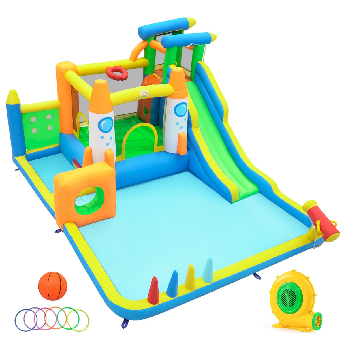 10-in-1 Inflatable Bounce House with Water Slide and 680W Blower-Inflatable Bounce Houses-DECOROLALA
