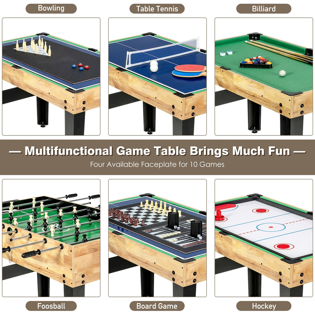 10-in-1 Multi-Game Table Set - 41.5" x 24" x 31.5" Stackable Design-Game Room Products-DECOROLALA