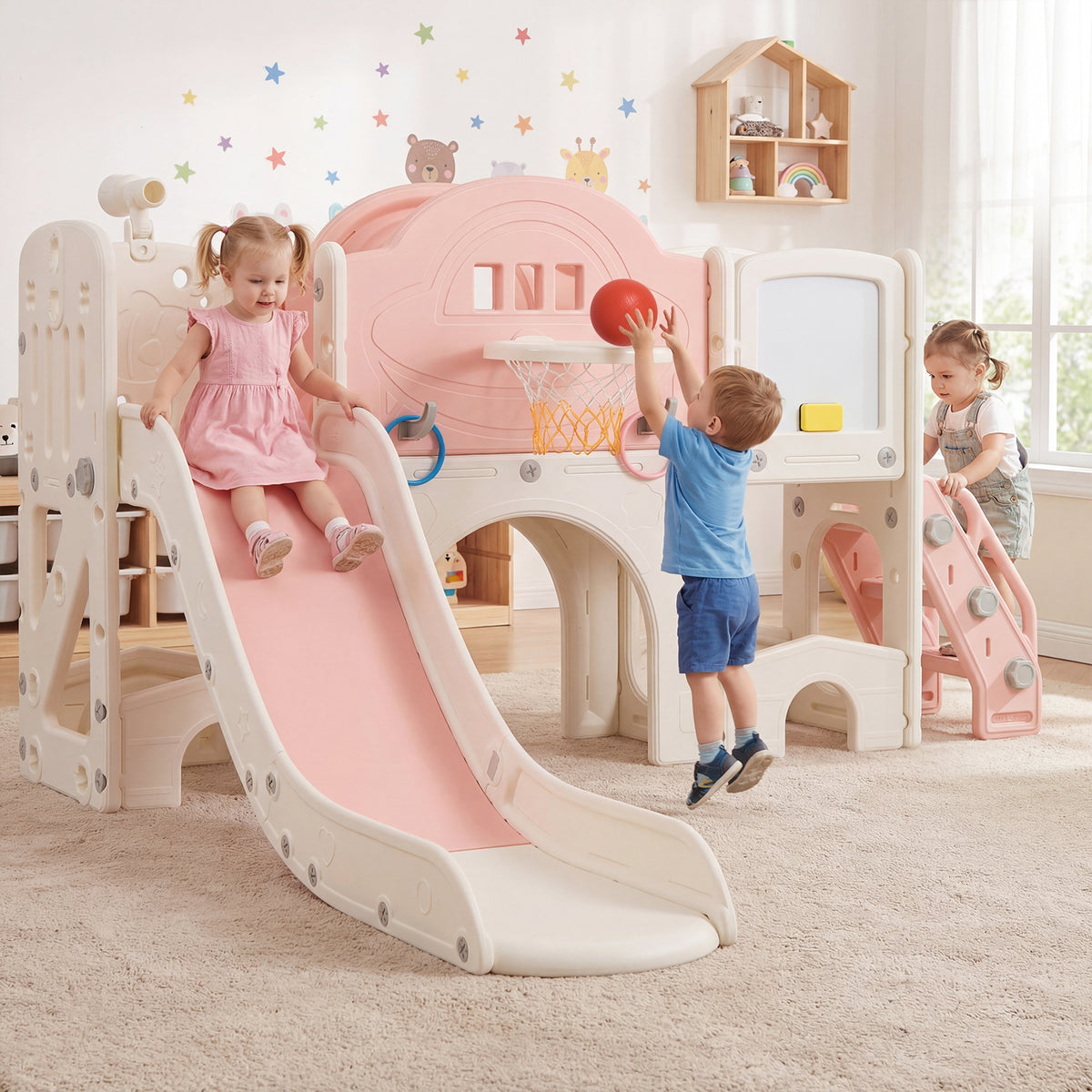10 in 1 Toddler Slide Set Kids Slide and Climber Playset Indoor Playground