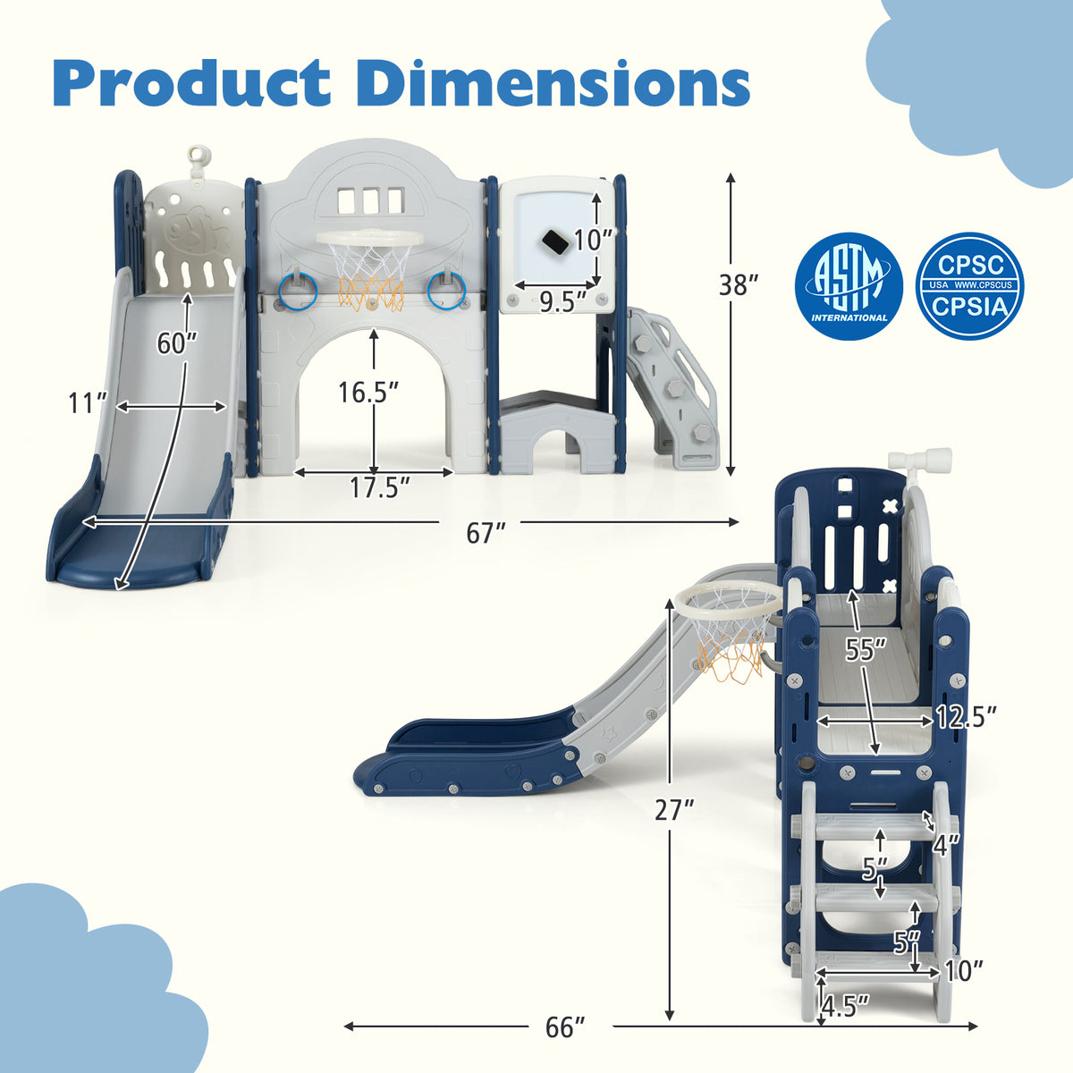 10-in-1 Toddler Slide and Climber Playset - Indoor Playground-Playground Climbers & Slides-DECOROLALA