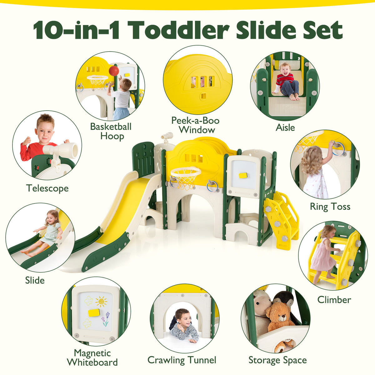 10-in-1 Toddler Slide and Climber Playset - Indoor Playground-Playground Climbers & Slides-DECOROLALA