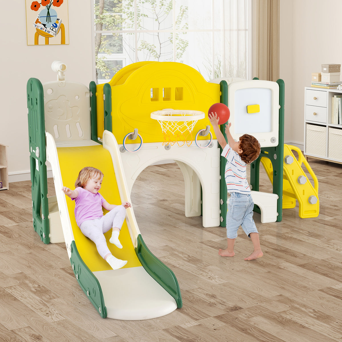 10-in-1 Toddler Slide and Climber Playset - Indoor Playground-Playground Climbers & Slides-DECOROLALA
