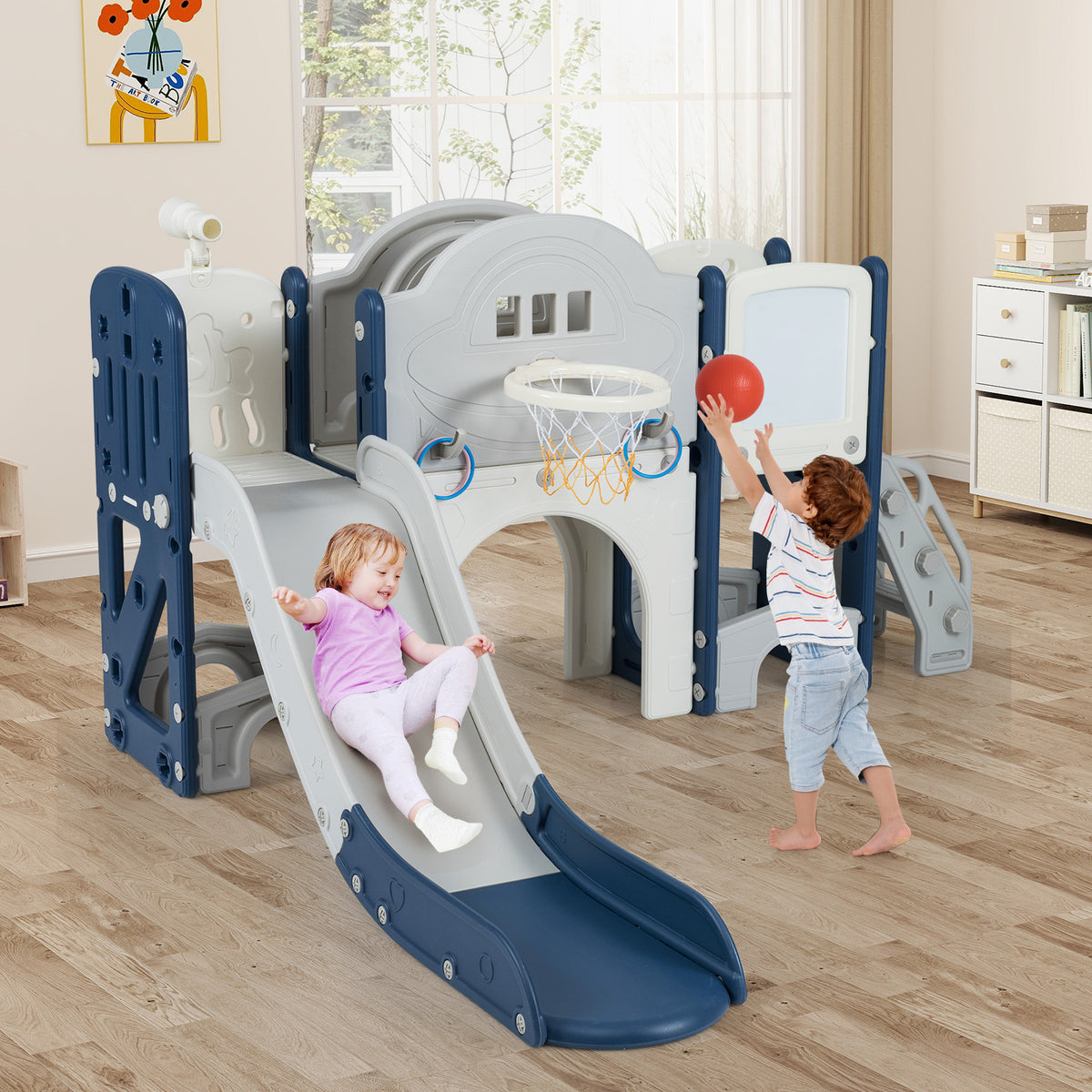 10-in-1 Toddler Slide and Climber Playset - Indoor Playground-Playground Climbers & Slides-DECOROLALA
