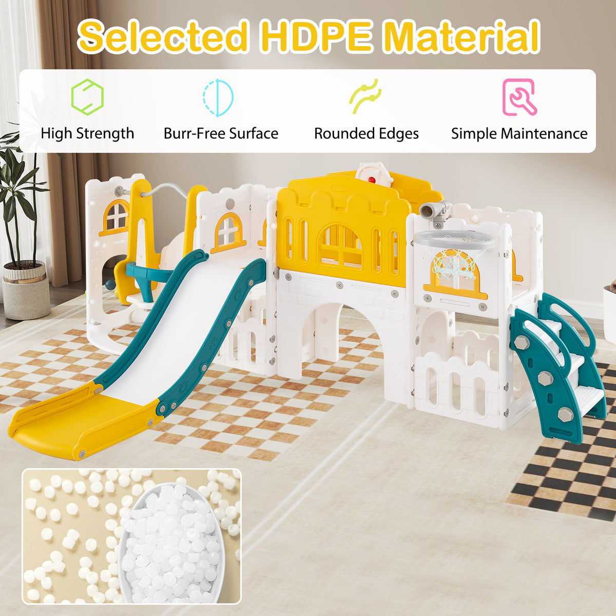 10-in-1 Toddler Swing & Slide Set w/ Basketball Hoop-Playground Climbers & Slides-DECOROLALA