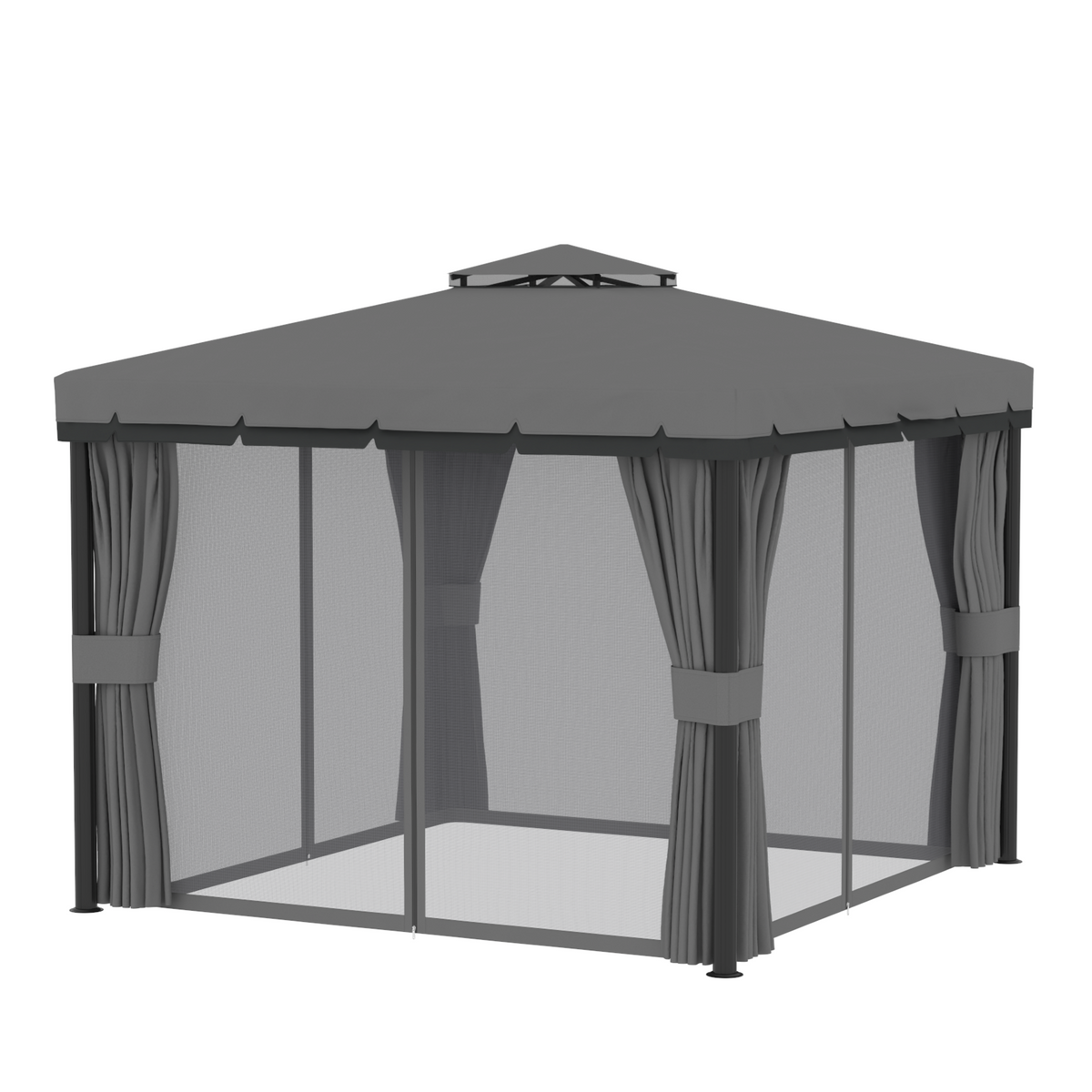 10' x 10' 2-Tier Outdoor Gazebo with Mesh Sidewalls Light Grey-Gazebos-DECOROLALA