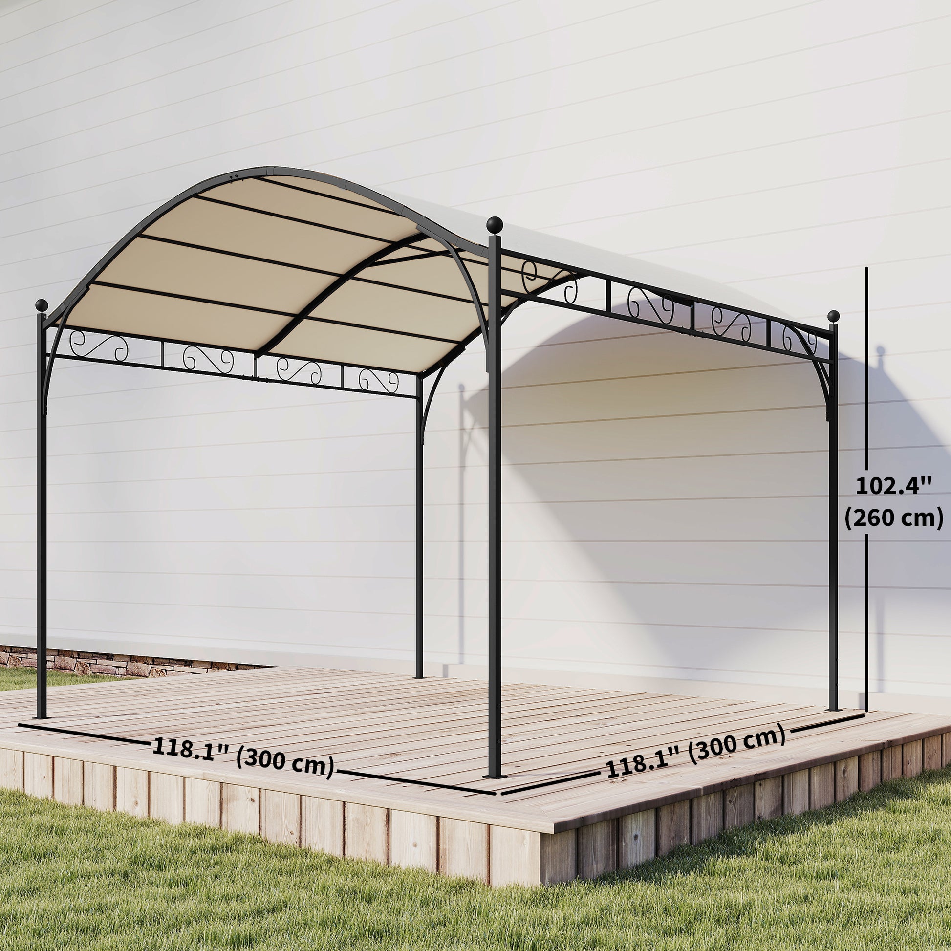 10' x 10' Arched Pergola - Steel Frame Cream White-DECOROLALA