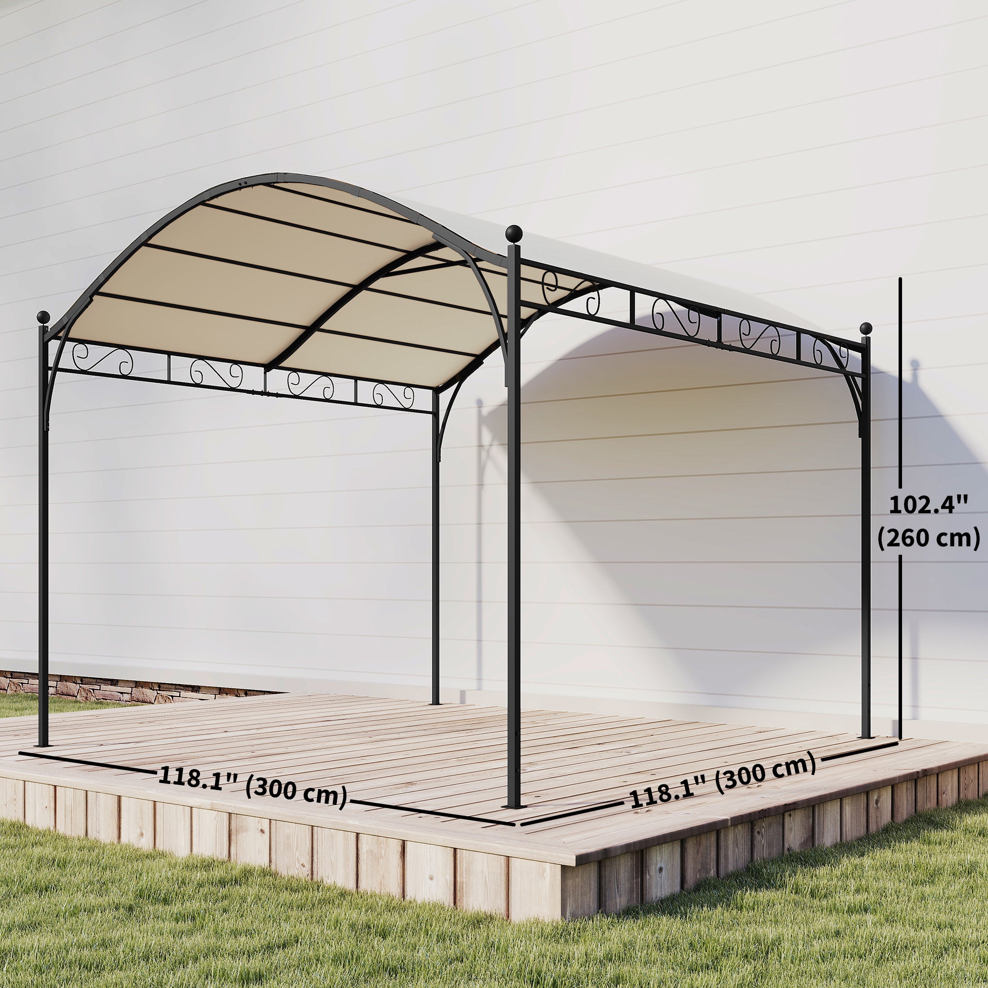 10' x 10' Arched Pergola - Steel Frame Cream White-DECOROLALA