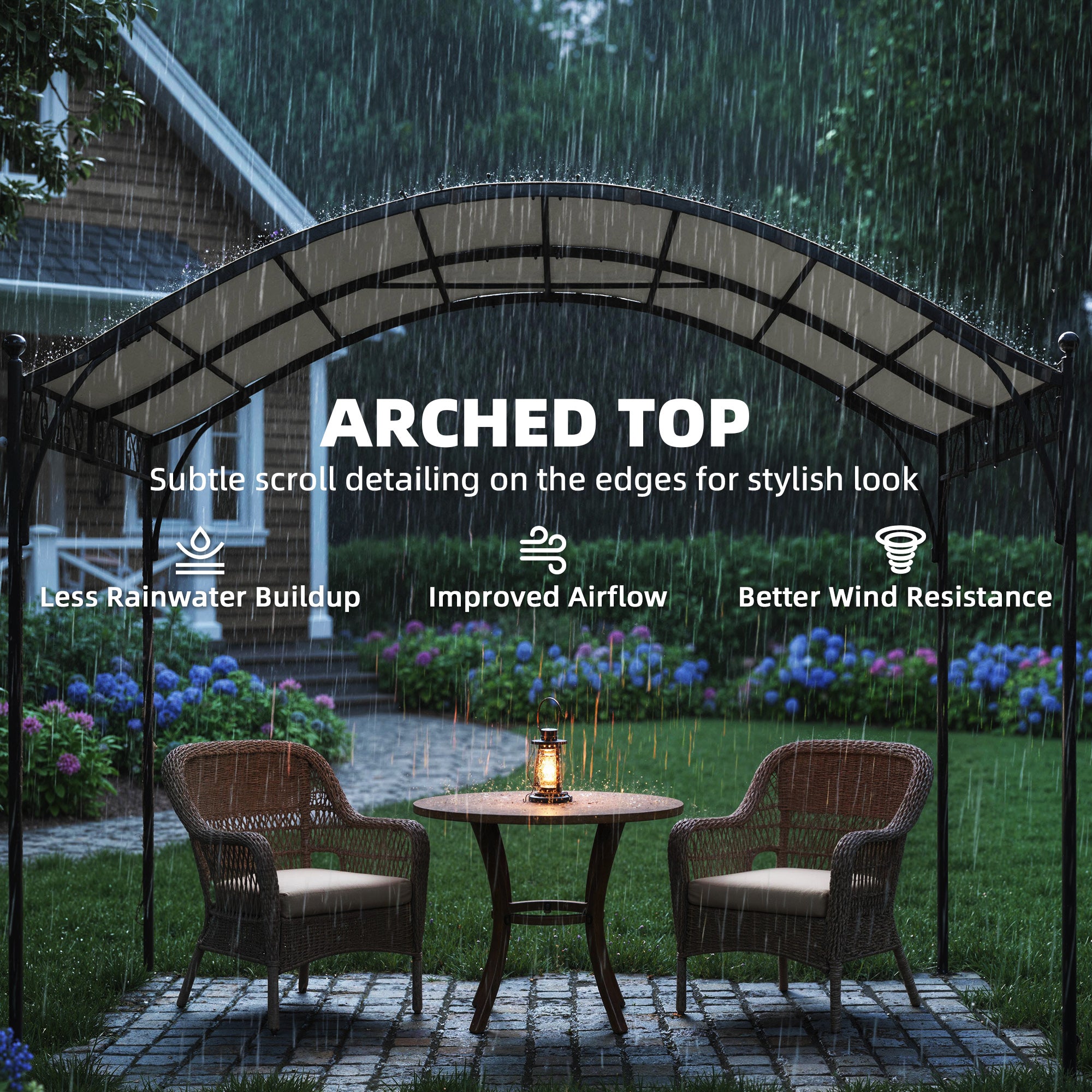 10' x 10' Arched Pergola - Steel Frame Cream White-DECOROLALA