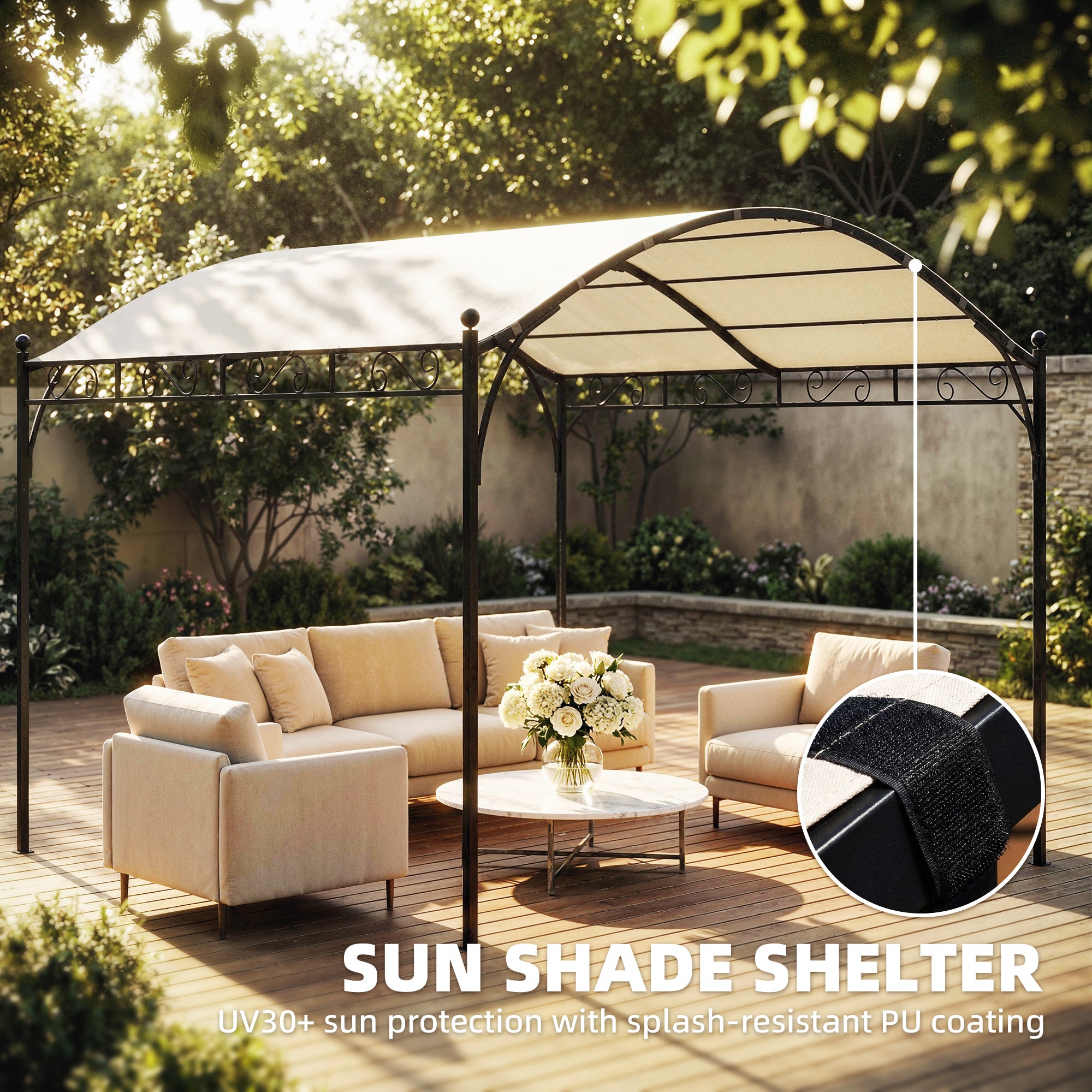 10' x 10' Arched Pergola - Steel Frame Cream White-DECOROLALA
