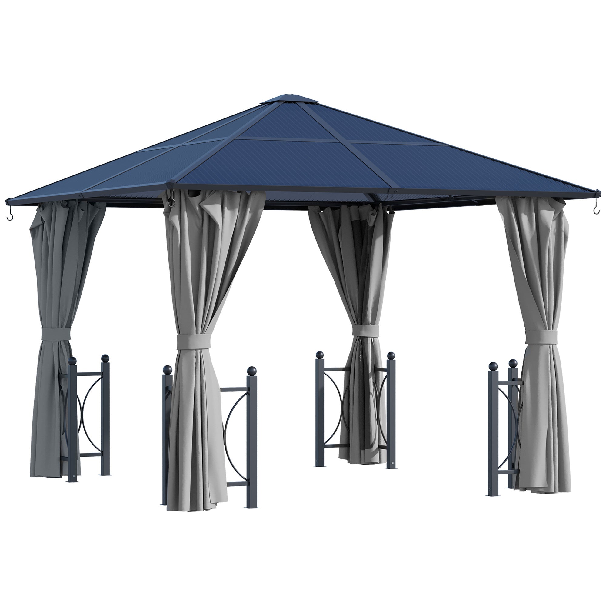 10' x 10' Black Gazebo with Polycarbonate Roof & Aluminum Frame, Party Tent-DECOROLALA