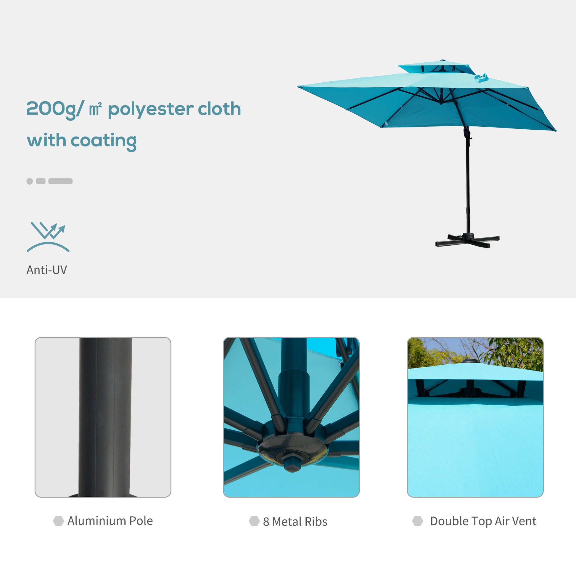 10' x 10' Cantilever Patio Umbrella Light Blue-DECOROLALA