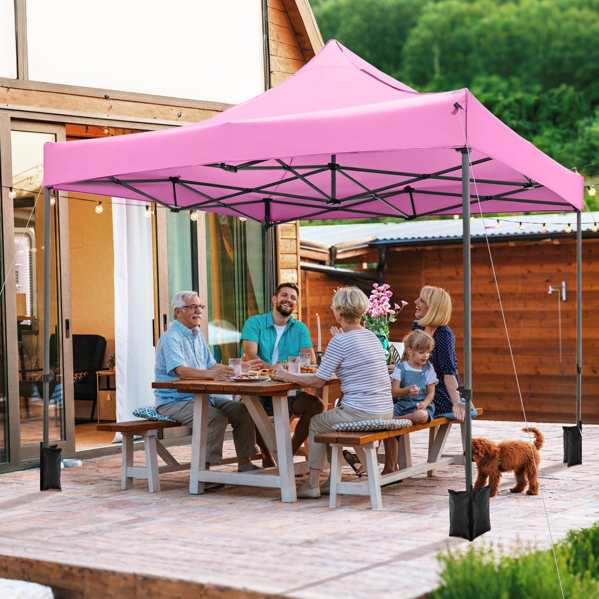 10 x 10 FT Outdoor Pop up Canopy Tent Easy Setup Gazebo Shelter with Wheeled Bag-Pink-Canopies-DECOROLALA