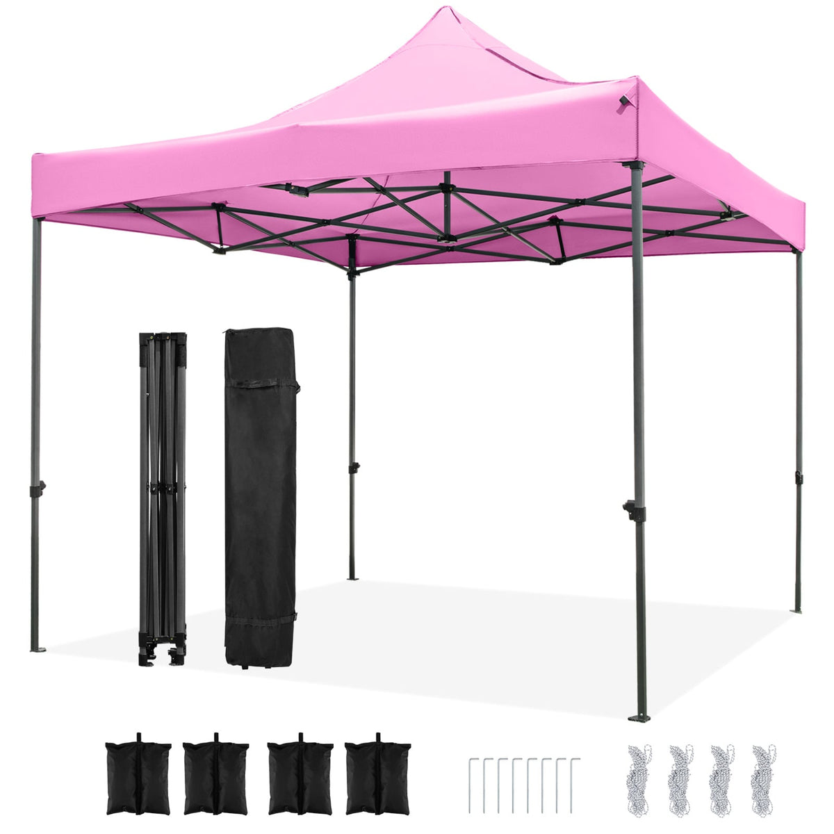 10 x 10 FT Outdoor Pop up Canopy Tent Easy Setup Gazebo Shelter with Wheeled Bag-Pink-Canopies-DECOROLALA