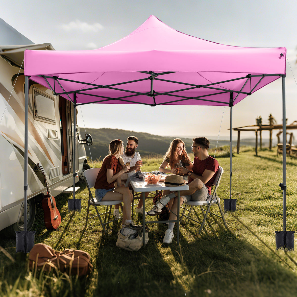 10 x 10 FT Outdoor Pop up Canopy Tent Easy Setup Gazebo Shelter with Wheeled Bag-Pink-Canopies-DECOROLALA