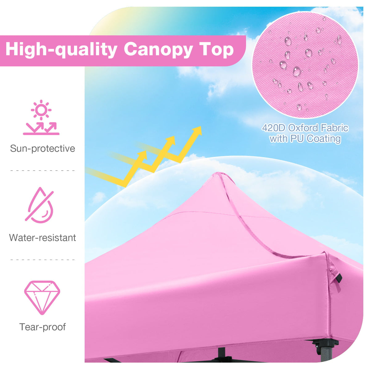 10 x 10 FT Outdoor Pop up Canopy Tent Easy Setup Gazebo Shelter with Wheeled Bag-Pink-Canopies-DECOROLALA