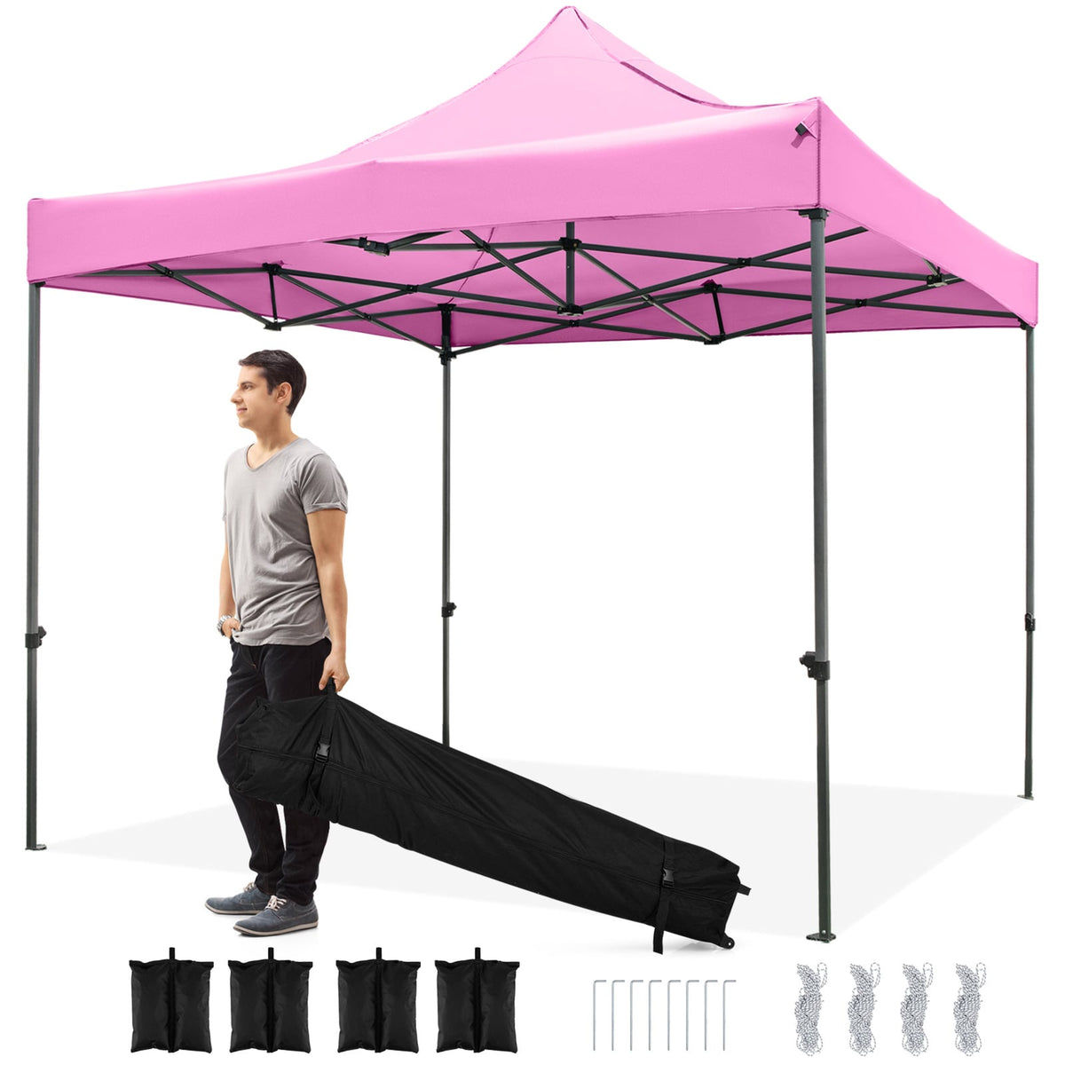 10 x 10 FT Outdoor Pop up Canopy Tent Easy Setup Gazebo Shelter with Wheeled Bag-Pink-Canopies-DECOROLALA
