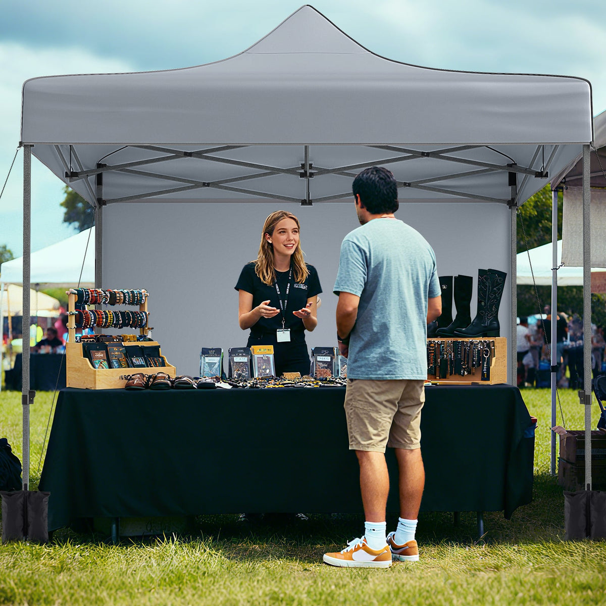 10 x 10 FT Pop up Canopy Tent with 4 Removable Sidewalls and Wheeled Bag-Gray-Canopies-DECOROLALA