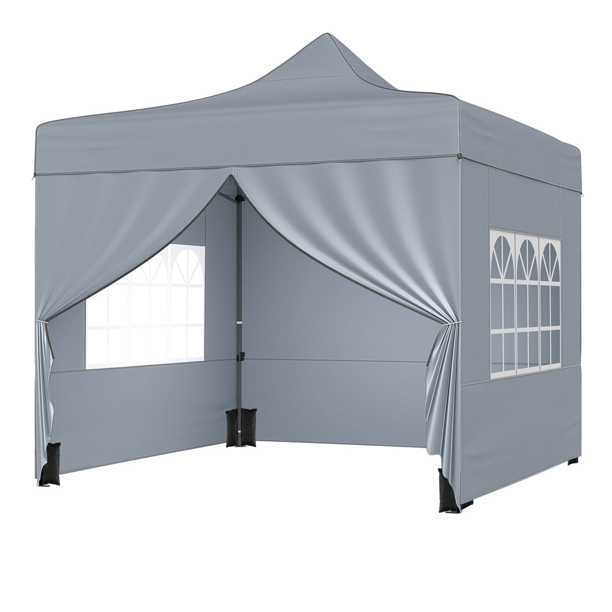 10 x 10 FT Pop up Canopy Tent with 4 Removable Sidewalls and Wheeled Bag-Gray-Canopies-DECOROLALA