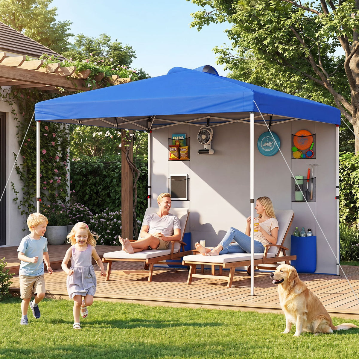 10 x 10 FT Pop up Canopy Tent with Sidewall 6 Pockets Instant Setup Commercial Gazebo-Blue-Canopies-DECOROLALA