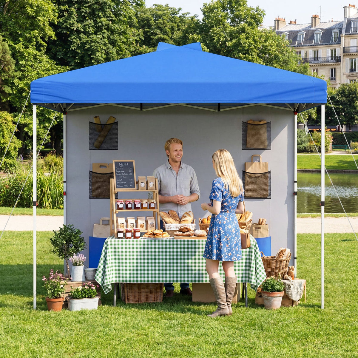 10 x 10 FT Pop up Canopy Tent with Sidewall 6 Pockets Instant Setup Commercial Gazebo-Blue-Canopies-DECOROLALA