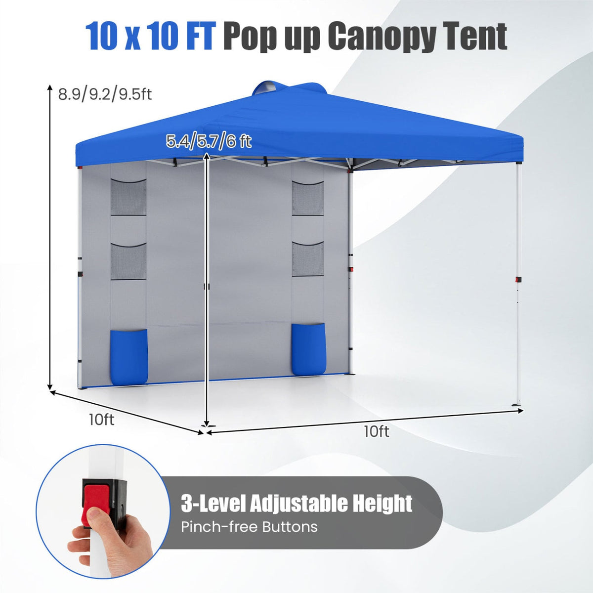 10 x 10 FT Pop up Canopy Tent with Sidewall 6 Pockets Instant Setup Commercial Gazebo-Blue-Canopies-DECOROLALA