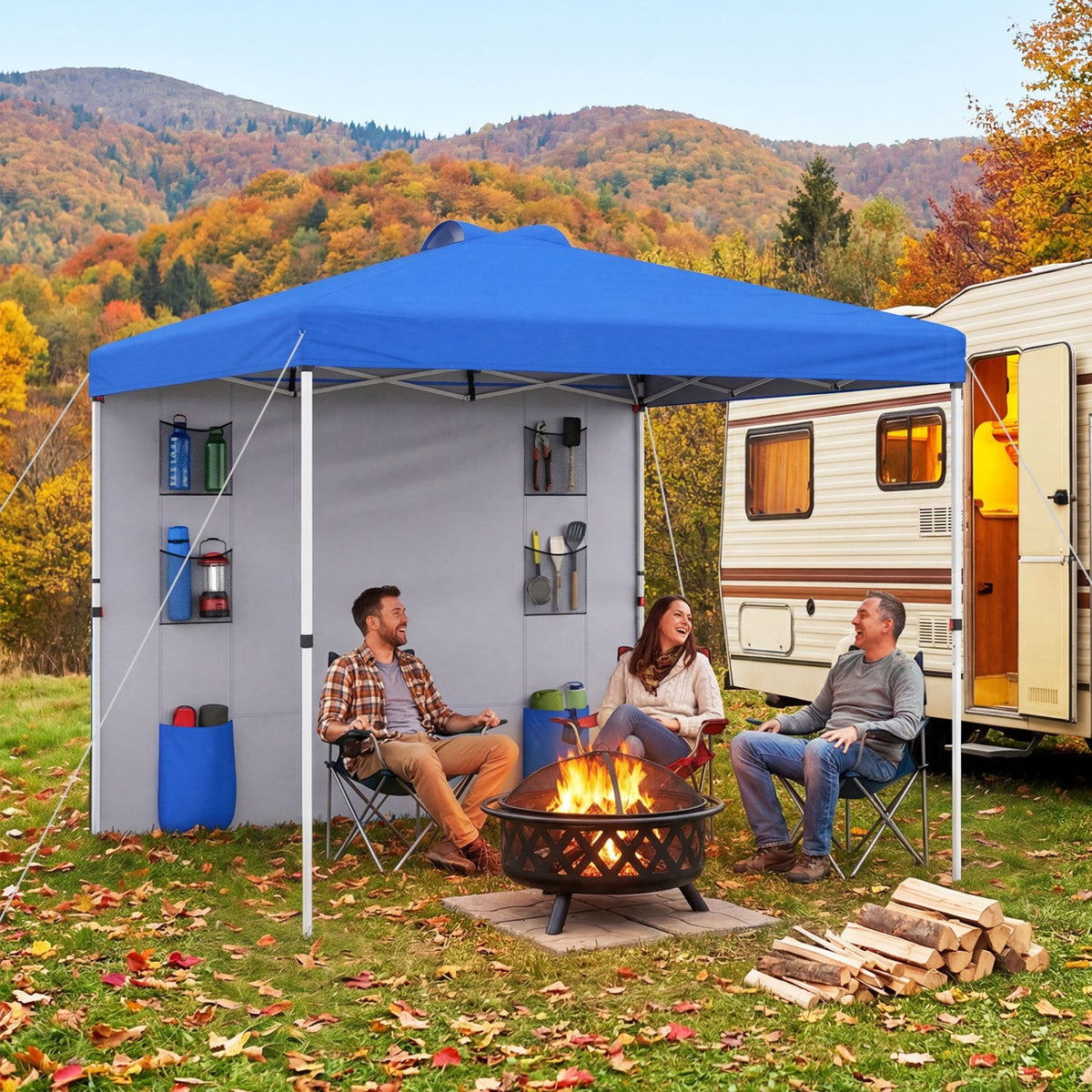 10 x 10 FT Pop up Canopy Tent with Sidewall 6 Pockets Instant Setup Commercial Gazebo-Blue-Canopies-DECOROLALA