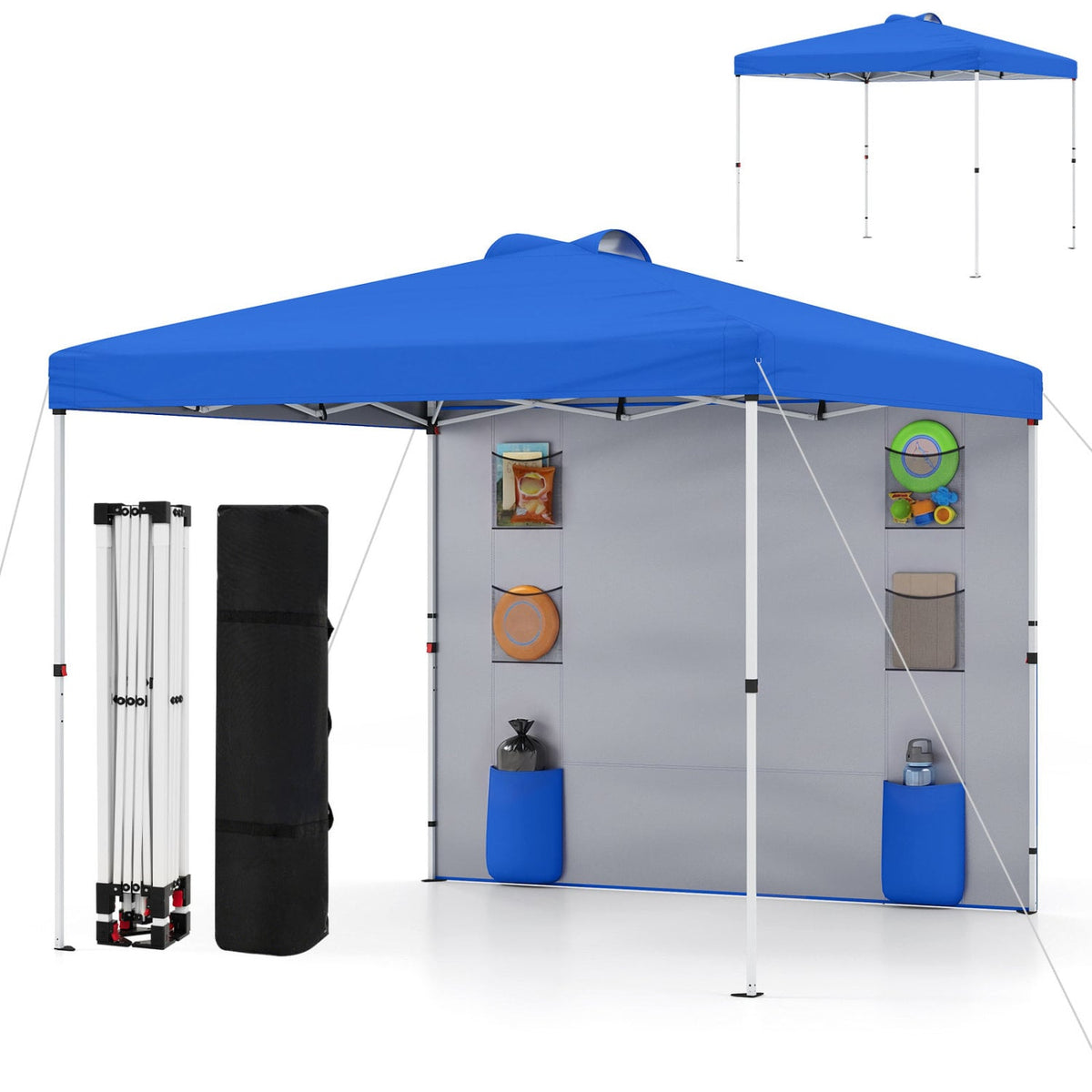 10 x 10 FT Pop up Canopy Tent with Sidewall 6 Pockets Instant Setup Commercial Gazebo-Blue-Canopies-DECOROLALA