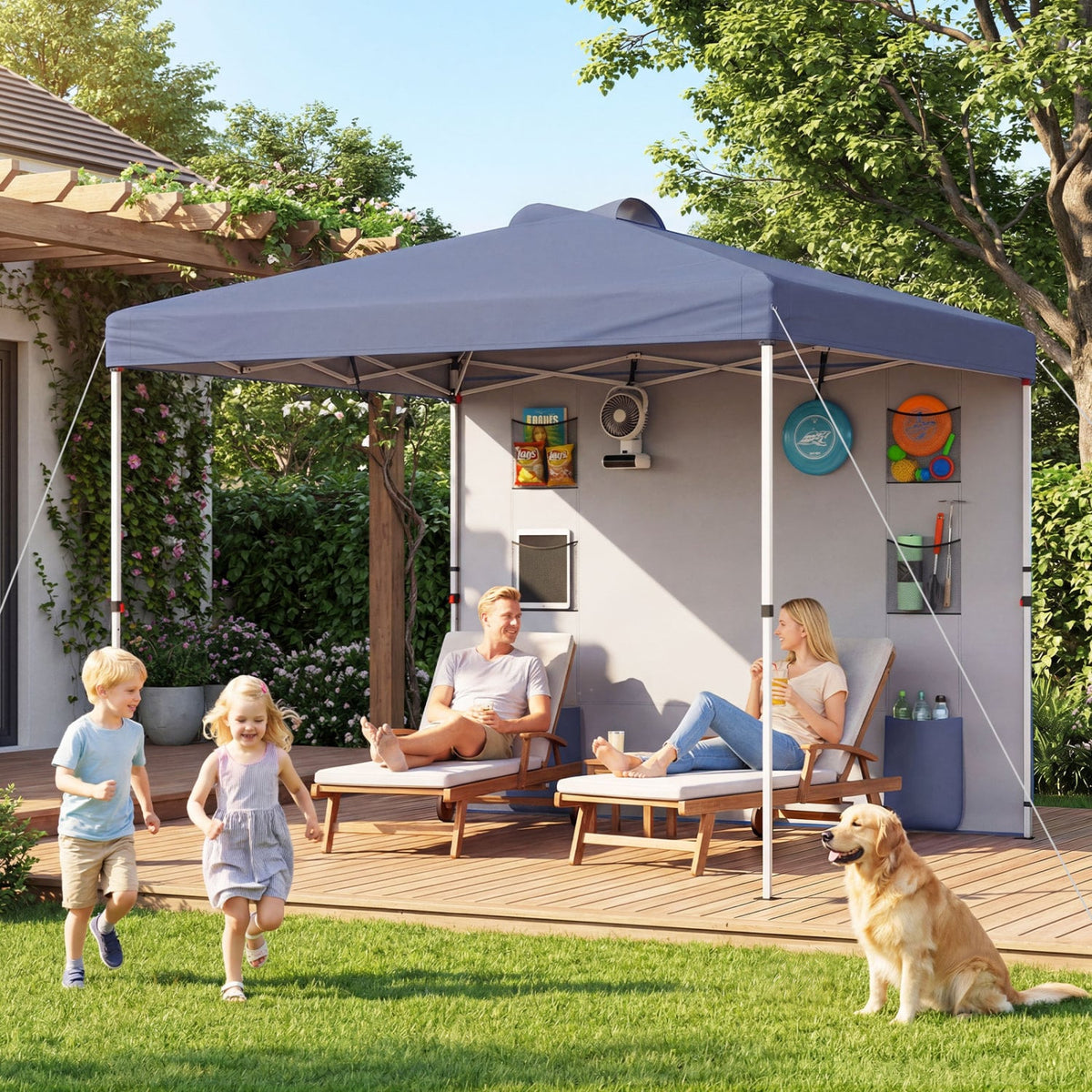 10 x 10 FT Pop up Canopy Tent with Sidewall 6 Pockets Instant Setup Commercial Gazebo-Gray-Canopies-DECOROLALA