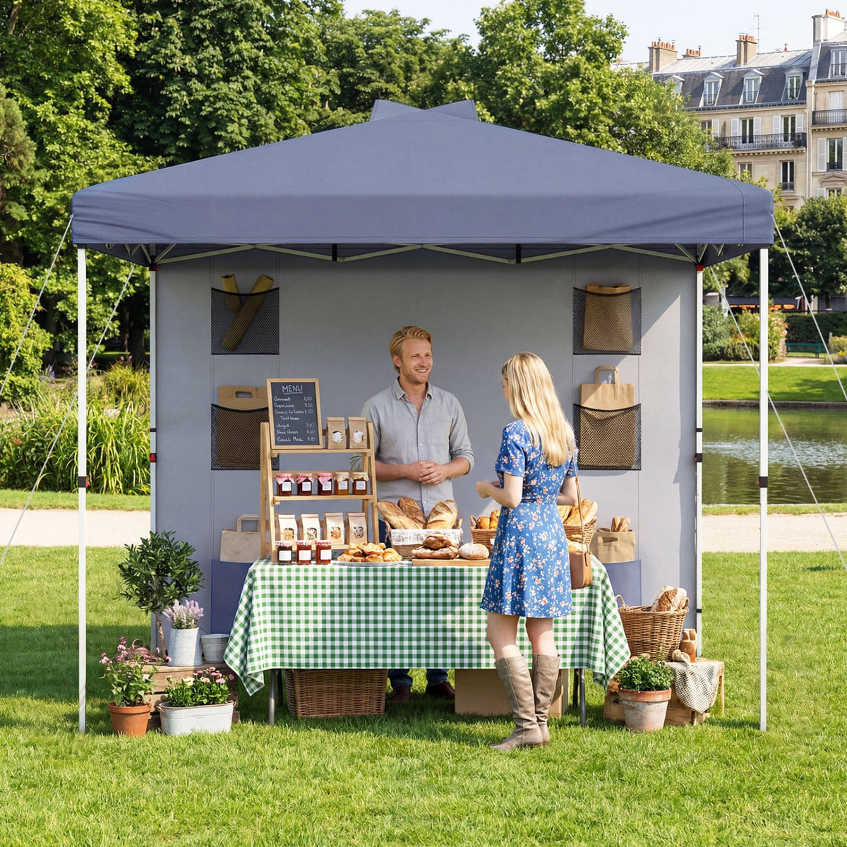 10 x 10 FT Pop up Canopy Tent with Sidewall 6 Pockets Instant Setup Commercial Gazebo-Gray-Canopies-DECOROLALA