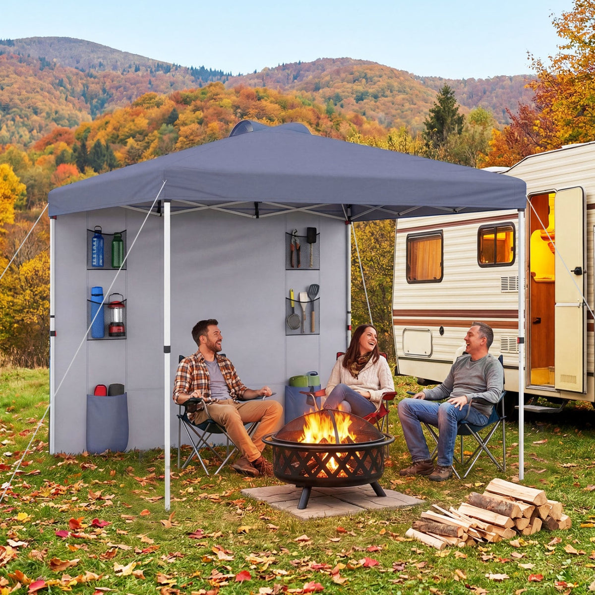 10 x 10 FT Pop up Canopy Tent with Sidewall 6 Pockets Instant Setup Commercial Gazebo-Gray-Canopies-DECOROLALA