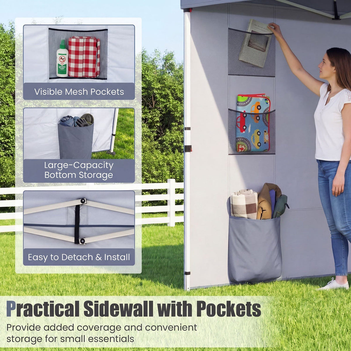 10 x 10 FT Pop up Canopy Tent with Sidewall 6 Pockets Instant Setup Commercial Gazebo-Gray-Canopies-DECOROLALA