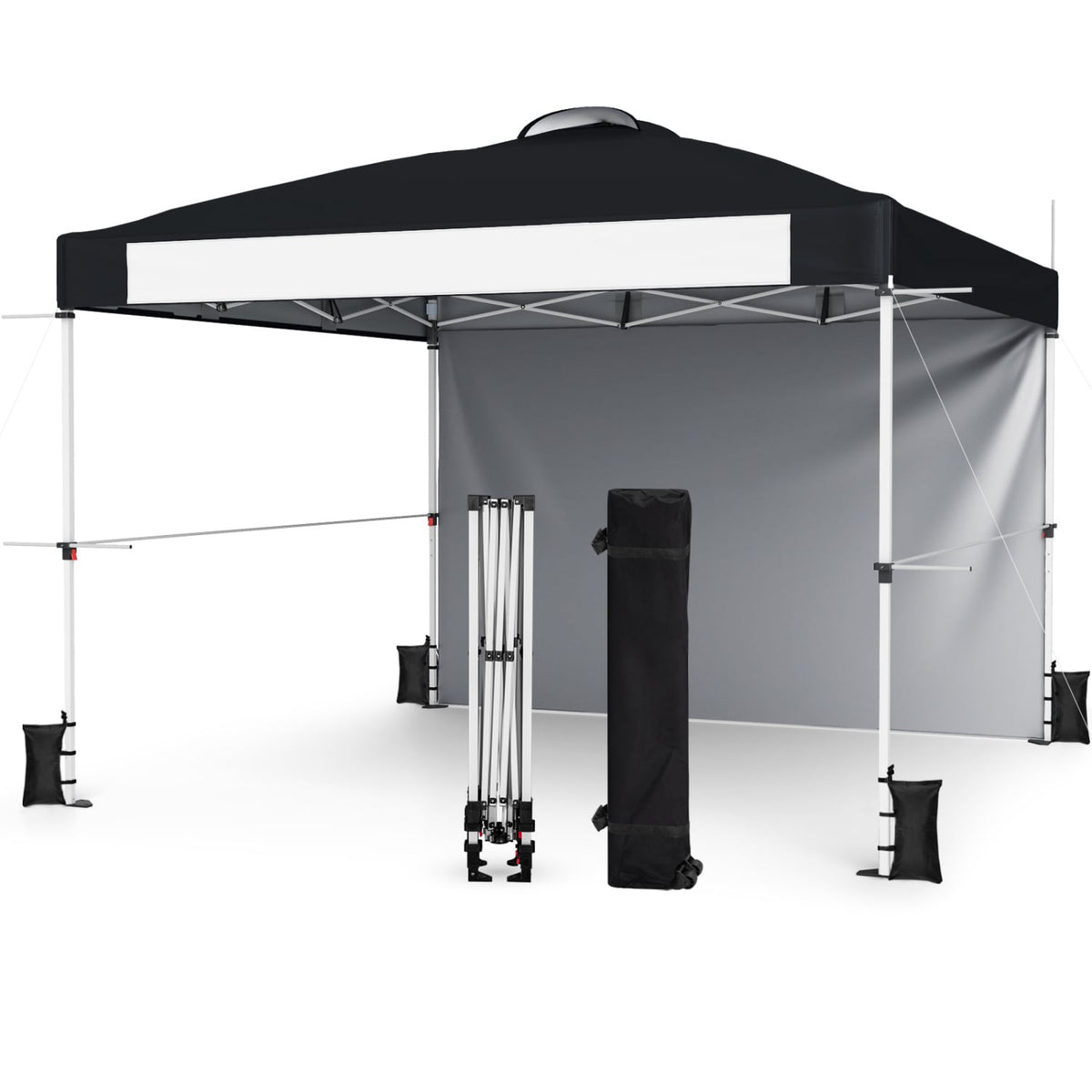 10 x 10 Feet Foldable Commercial Pop-up Canopy with Roller Bag and Banner Strip-Black-Canopies-DECOROLALA