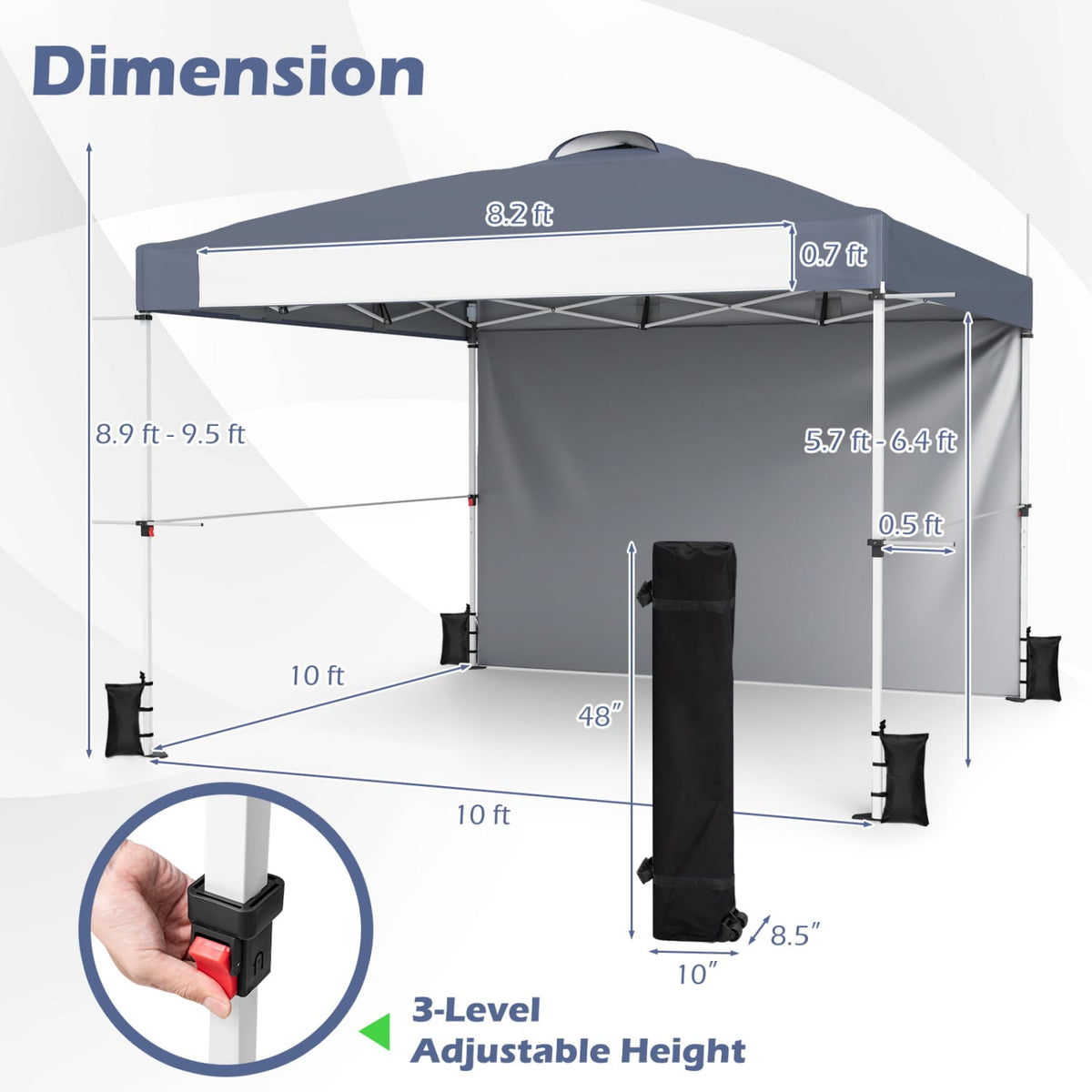 10 x 10 Feet Foldable Commercial Pop-up Canopy with Roller Bag and Banner Strip-Gray-Canopies-DECOROLALA