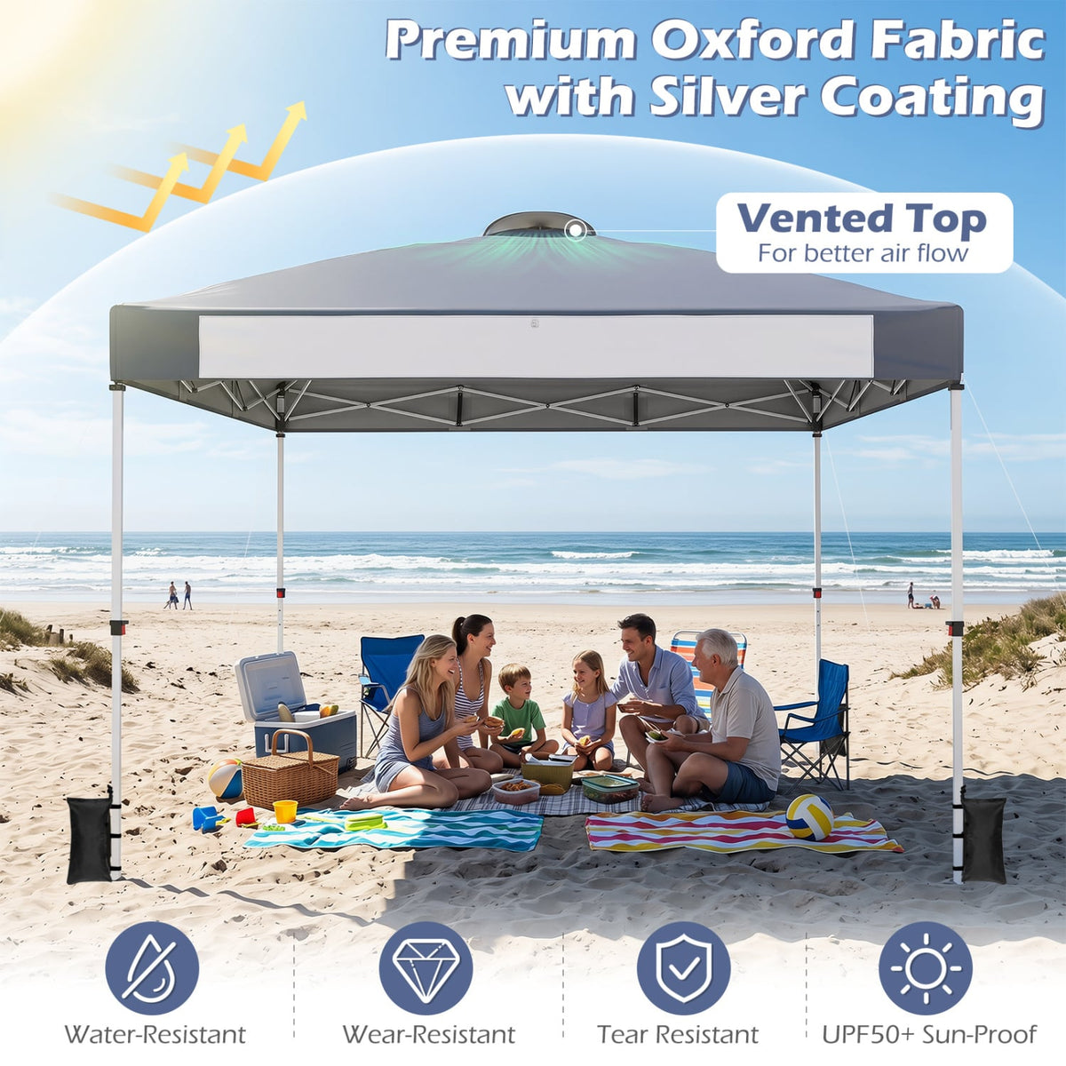 10 x 10 Feet Foldable Commercial Pop-up Canopy with Roller Bag and Banner Strip-Gray-Canopies-DECOROLALA