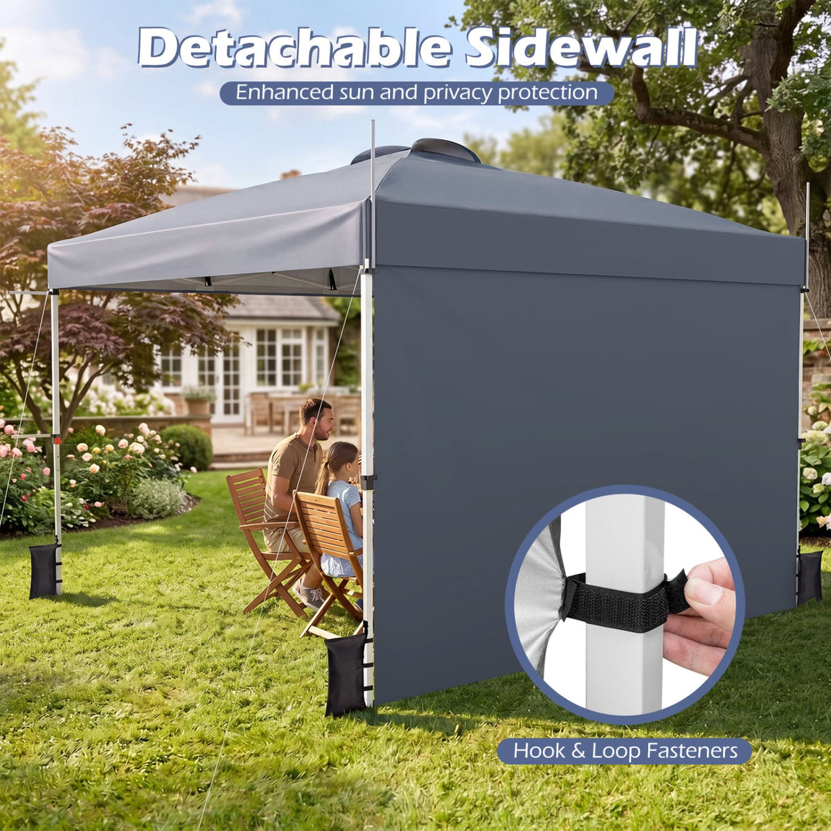10 x 10 Feet Foldable Commercial Pop-up Canopy with Roller Bag and Banner Strip-Gray-Canopies-DECOROLALA